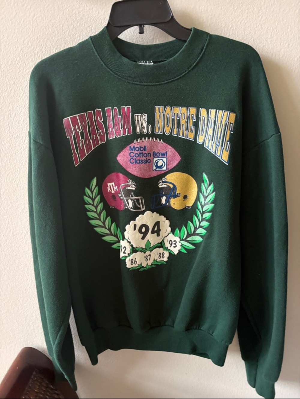 Fruit of the Loom Dark Green Vintage College Football Crewneck